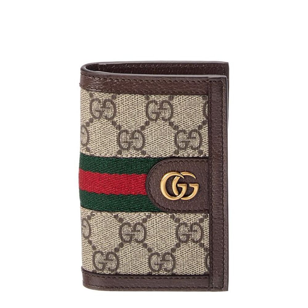 Gucci Gg Supreme Canvas & Leather Card Case, Brown